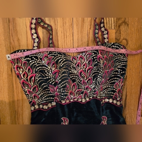 Hand Sewn Emerald Green Velvet Sequin Mermaid Gown XS - Picture 5 of 10